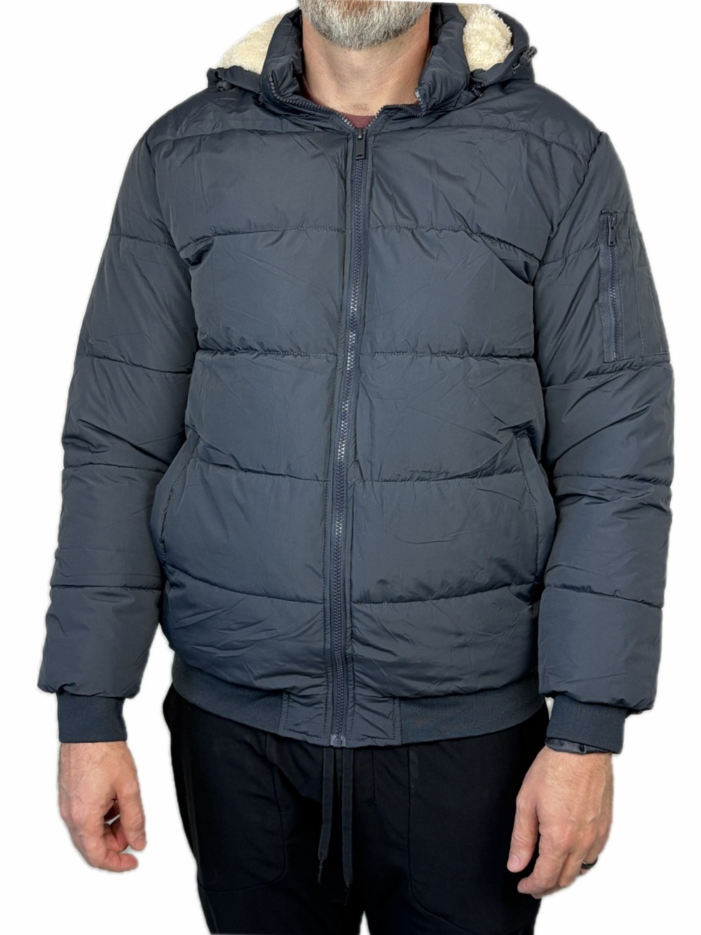 Gray Mens Jacket Puffer Coat Parka Sz L Insulated Removable Hood Gorpcore Cold